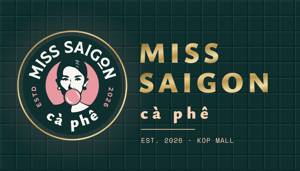 Card C front: green tiled card with the badge and brass MISS SAIGON lettering