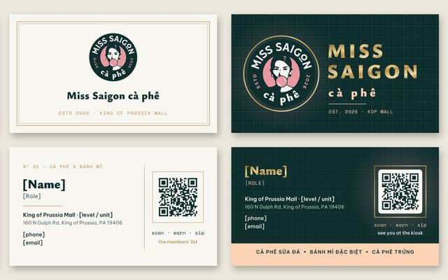 Four business-card designs, fronts and backs